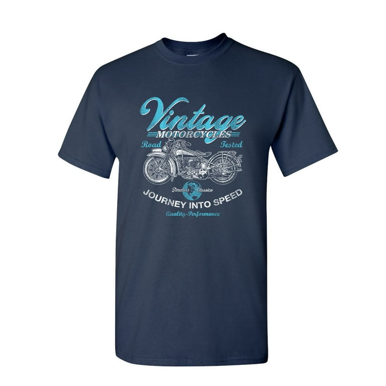 Tee Hunt Vintage Motorcycles T-Shirt Biker Route 66 Road Tested MC Men\'s  Novelty Shirt, Navy Blue, X-Large