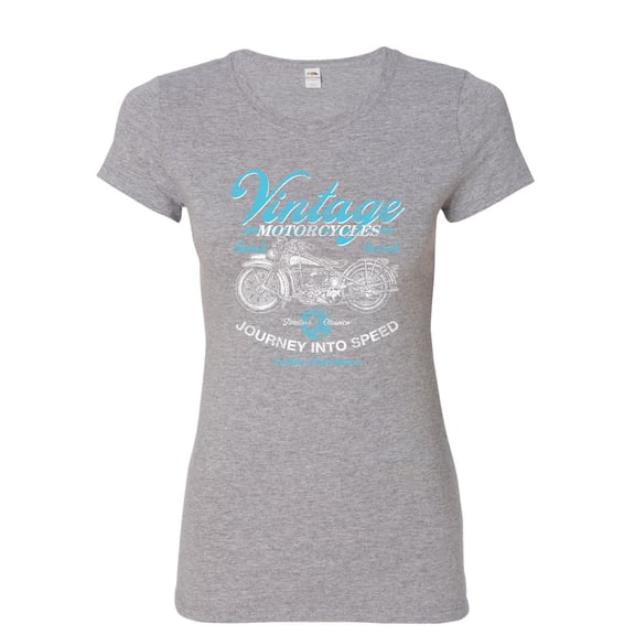 Tee Hunt Vintage Motorcycles Women's T-Shirt Biker Route 66 Road Tested MC Shirt, Gray, XX-Large