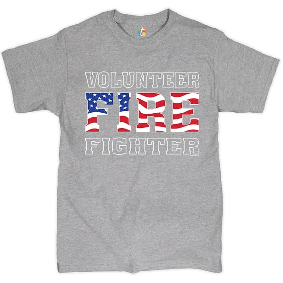 Tee Hunt Volunteer Fire Fighter T-Shirt Fire and Rescue Courage Patriotic Men's Tee, Gray, Large