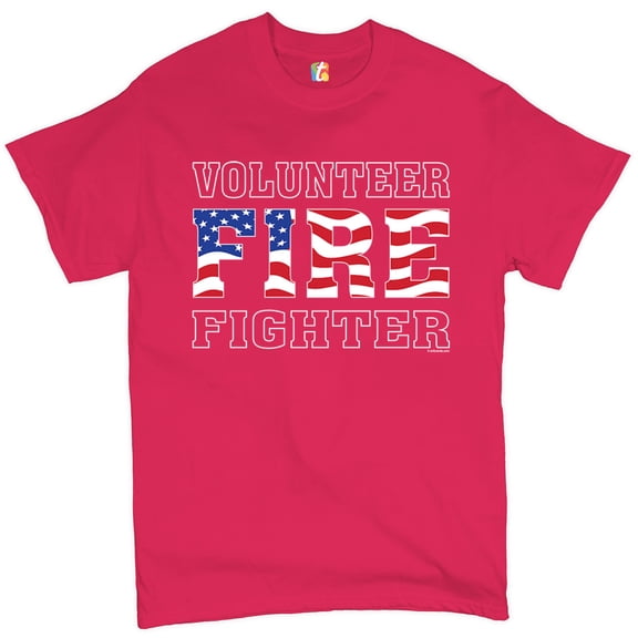 Tee Hunt Volunteer Fire Fighter T-Shirt Fire and Rescue Courage Patriotic Men's Tee, Hot Pink, 3X-Large
