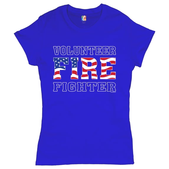Tee Hunt Volunteer Fire Fighter T-Shirt Fire and Rescue Courage Patriotic Women's T-Shirt Tee, Blue, Medium