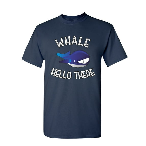 Tee Hunt Whale Hello There T-Shirt Funny Wildlife Ocean Cute Pun Wordplay Mens Shirt, Navy Blue, 4X-Large