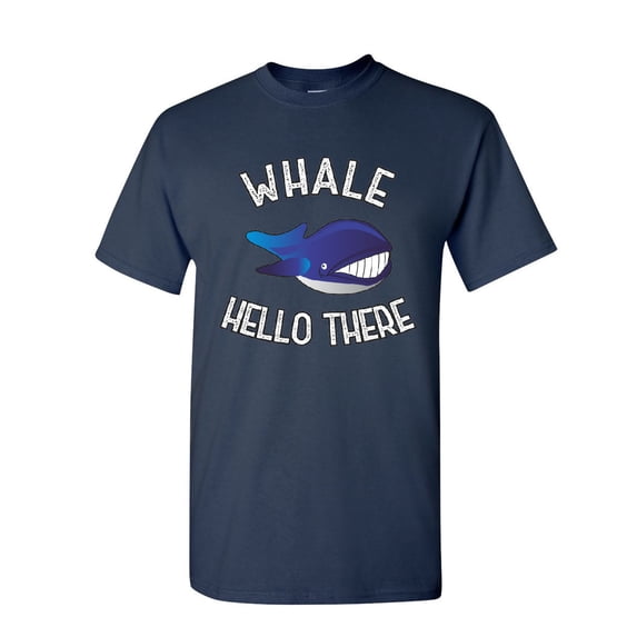 Tee Hunt Whale Hello There T-Shirt Funny Wildlife Ocean Cute Pun Wordplay Mens Shirt, Navy Blue, Medium