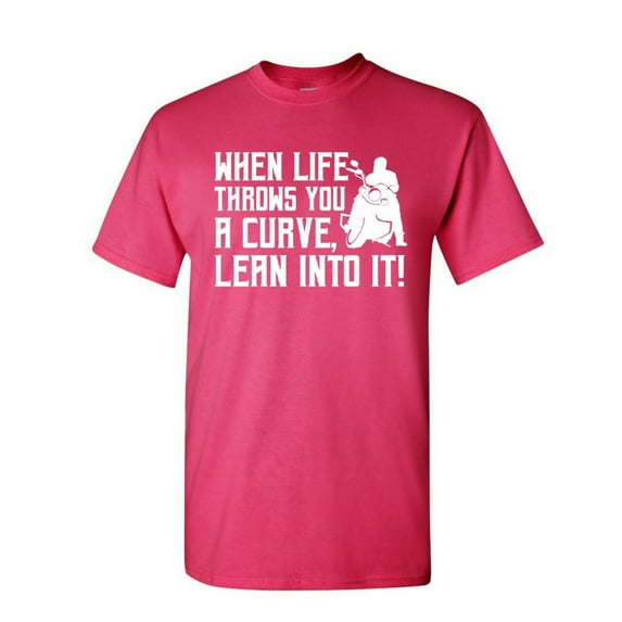 Tee Hunt When Life Throws You a Turn T-Shirt Motorcycle MC Biker Chopper Mens Shirt, Hot Pink, Large