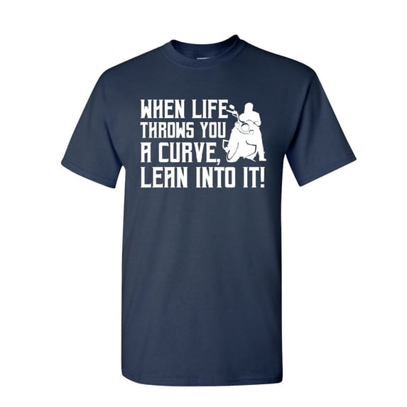 Tee Hunt When Life Throws You a Turn T-Shirt Motorcycle MC Biker Chopper Mens Shirt, Navy Blue, 3X-Large