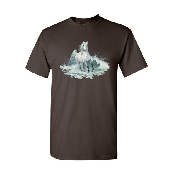 Tee Hunt White Horse Splashing Water T-Shirt Animal Wild Nature Mustang Mens Shirt, Brown, 5X-Large