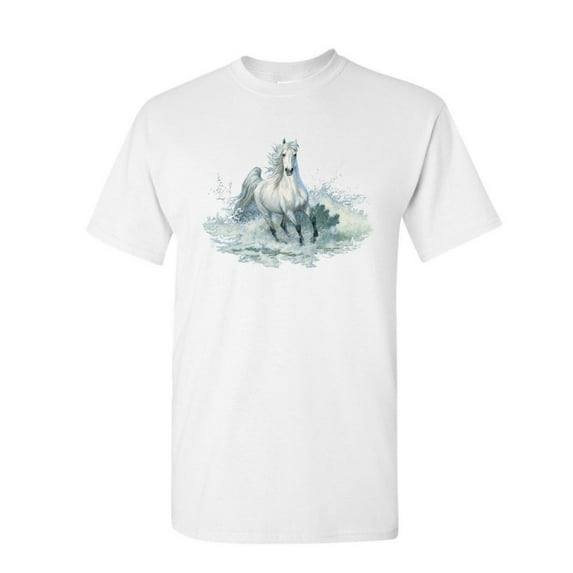 Tee Hunt White Horse Splashing Water T-Shirt Animal Wild Nature Mustang Mens Shirt, White, 4X-Large