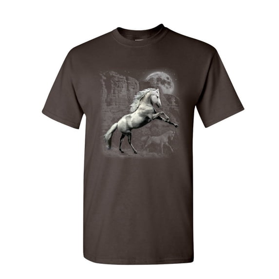 Tee Hunt White Wild Horse T-Shirt Mustang Nature Animal Lovers Wildlife Mens Shirt, Brown, Large