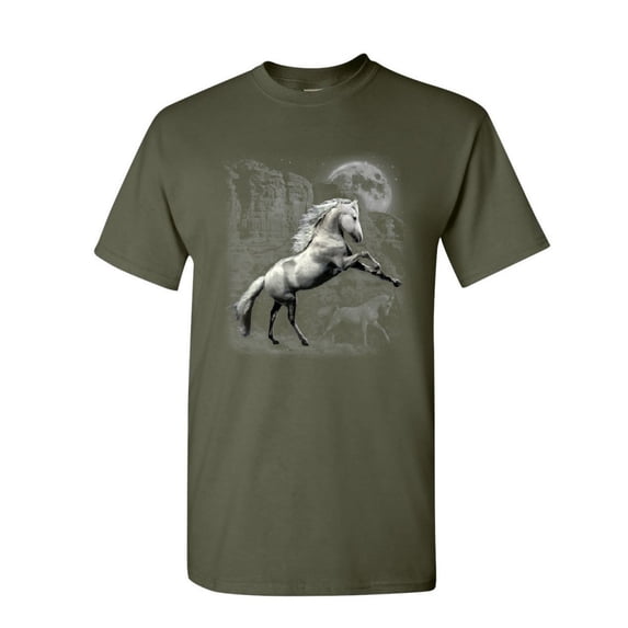 Tee Hunt White Wild Horse T-Shirt Mustang Nature Animal Lovers Wildlife Mens Shirt, Military Green, 5X-Large