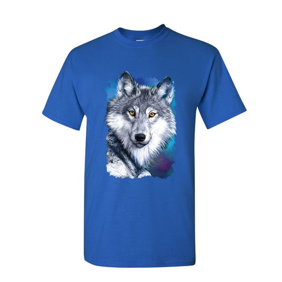 Tee Hunt White Wolf Head T-Shirt Into The Wild Wildlife Howl Wolf Pack Mens Shirt, Blue, Medium