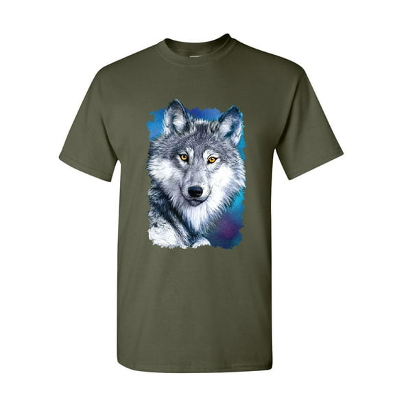 Tee Hunt White Wolf Head T-Shirt Into The Wild Wildlife Howl Wolf Pack Mens Shirt, Military Green, 3X-Large