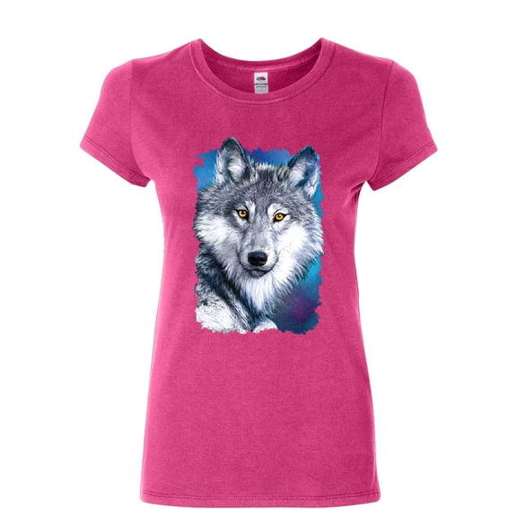 Tee Hunt White Wolf Head Women's T-Shirt Into the Wild Wildlife Howl Wolf Pack Shirt, Pink, Small