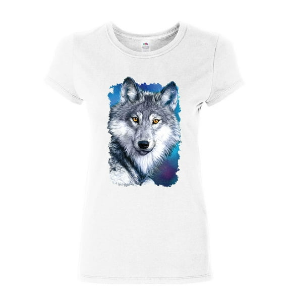 Tee Hunt White Wolf Head Women's T-Shirt Into the Wild Wildlife Howl Wolf Pack Shirt, White, Medium