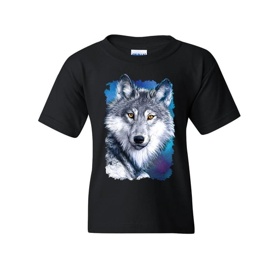 Tee Hunt White Wolf Head Youth T-Shirt Into the Wild Wildlife Howl Wolf Pack Kids Tee, Black, X-Large