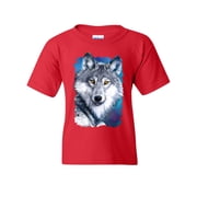 Tee Hunt White Wolf Head Youth T-Shirt Into the Wild Wildlife Howl Wolf Pack Kids Tee, Red, X-Large