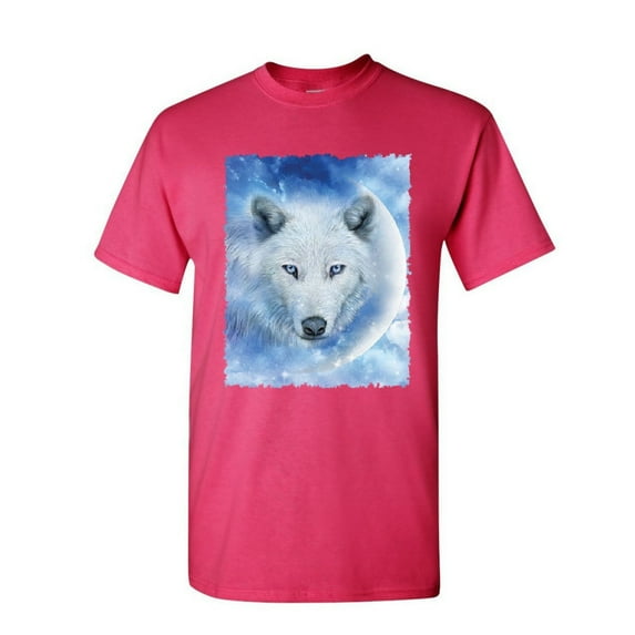 Tee Hunt White Wolf T-Shirt Wildlife Animal Moon Howl Nature Wolfpack Mens Shirt, Hot Pink, X-Large