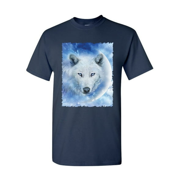 Tee Hunt White Wolf T-Shirt Wildlife Animal Moon Howl Nature Wolfpack Mens Shirt, Navy Blue, Medium