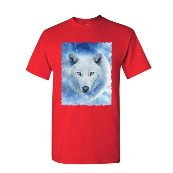 Tee Hunt White Wolf T-Shirt Wildlife Animal Moon Howl Nature Wolfpack Mens Shirt, Red, Large