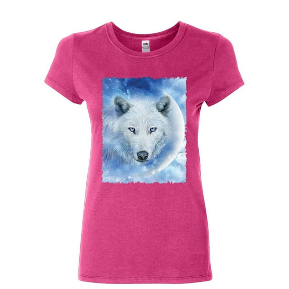 Tee Hunt White Wolf Women's T-Shirt Wildlife Animal Moon Howl Nature Wolfpack Shirt, Pink, 3X-Large