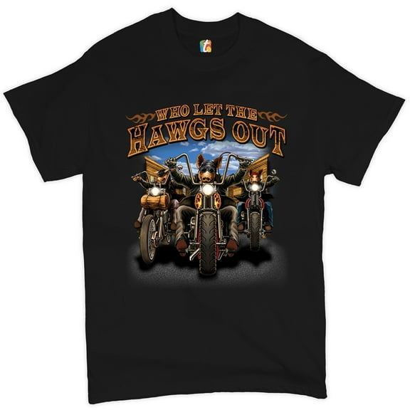 Tee Hunt Who Let The Hawgs Out T-Shirt Biker Motorcycle Gang Live to Ride Men's Tee, Black, XX-Large