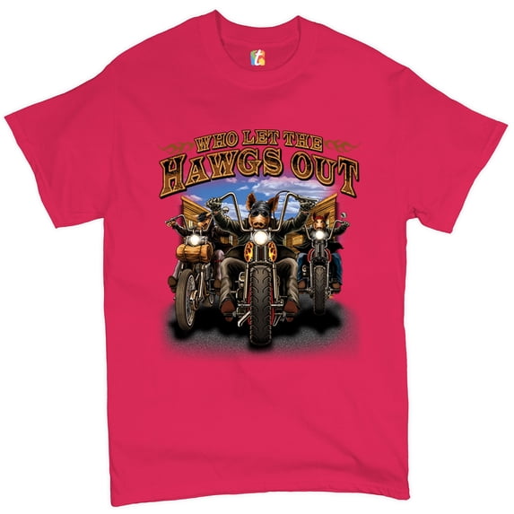 Tee Hunt Who Let The Hawgs Out T-Shirt Biker Motorcycle Gang Live to Ride Men's Tee, Hot Pink, 5X-Large