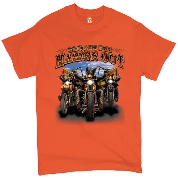 Tee Hunt Who Let The Hawgs Out T-Shirt Biker Motorcycle Gang Live to Ride Men's Tee, Orange, 3X-Large