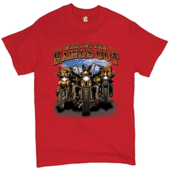 Tee Hunt Who Let The Hawgs Out T-Shirt Biker Motorcycle Gang Live to Ride Men's Tee, Red, 5X-Large