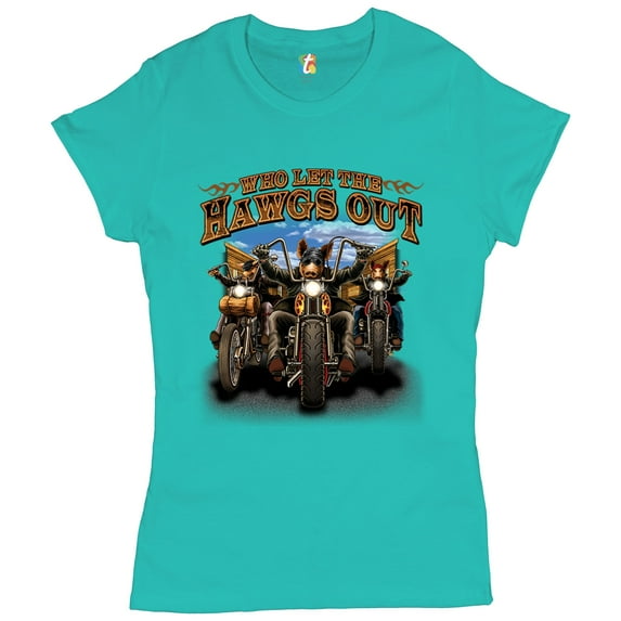 Tee Hunt Who Let the Hawgs Out T-Shrit Biker Motorcycle Gang Live to Ride Women's T-Shirt Tee, Light Blue, XX-Large