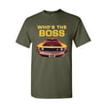 thumbnail image 1 of Tee Hunt Who's The Boss? T-Shirt Ford Mustang Boss 302 Classic Muscle Car Mens Shirt, Military Green, 3X-Large, 1 of 5