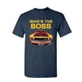 thumbnail image 1 of Tee Hunt Who's The Boss? T-Shirt Ford Mustang Boss 302 Classic Muscle Car Mens Shirt, Navy Blue, Small, 1 of 5