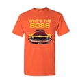 thumbnail image 1 of Tee Hunt Who's The Boss? T-Shirt Ford Mustang Boss 302 Classic Muscle Car Mens Shirt, Orange, 5X-Large, 1 of 5