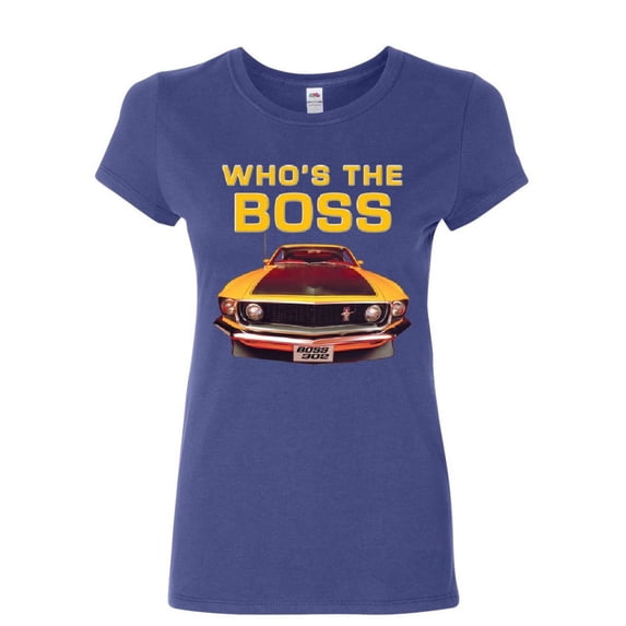 Tee Hunt Who's The Boss? Women's T-Shirt Ford Mustang Boss 302 Classic Muscle Car Shirt, Blue, XX-Large