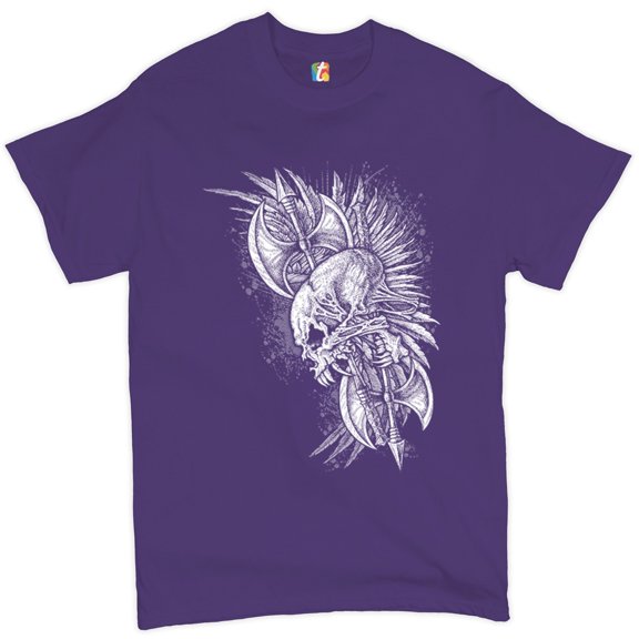 Tee Hunt Winged Skull T-Shirt Viking Warrior Skeleton Labrys Axe Gothic Men's Tee, Purple, X-Large