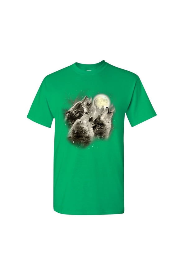 Wolf Howl T-Shirt Wild Wolf Pack Predator Animals Nature Moon Mens Shirt, Green, Small