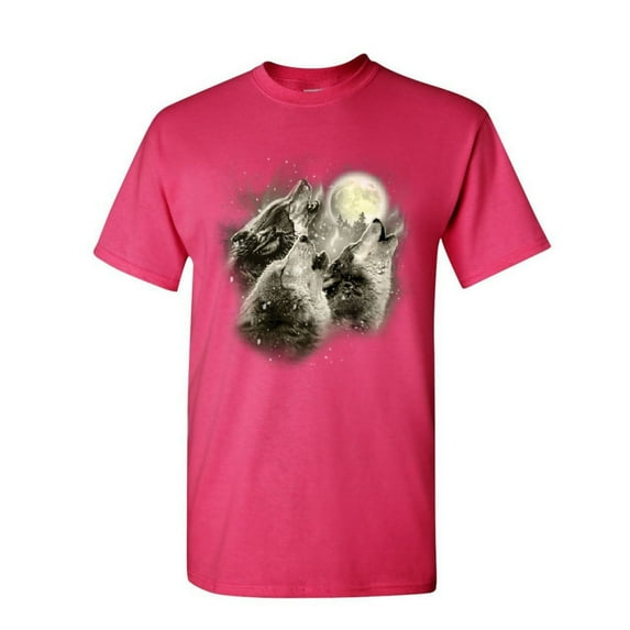 Tee Hunt Wolf Howl T-Shirt Wild Wolf Pack Predator Animals Nature Moon Mens Shirt, Hot Pink, 5X-Large