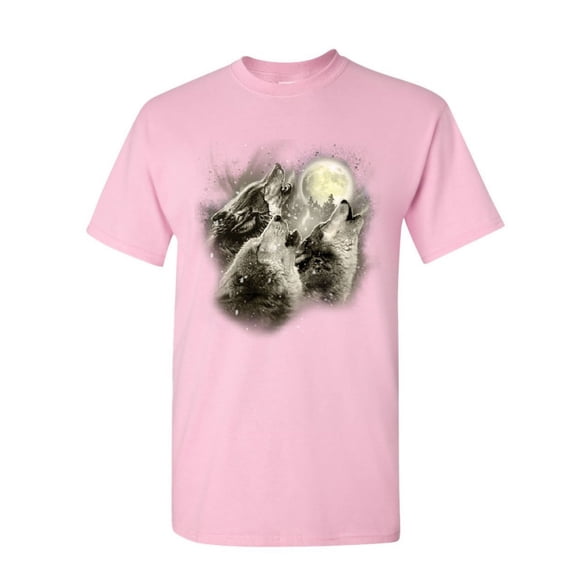 Tee Hunt Wolf Howl T-Shirt Wild Wolf Pack Predator Animals Nature Moon Mens Shirt, Light Pink, Medium