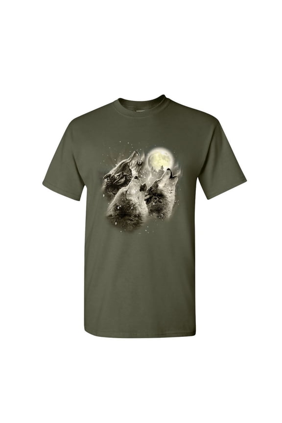 Wolf Howl T-Shirt Wild Wolf Pack Predator Animals Nature Moon Mens Shirt, Military Green, 5X-Large