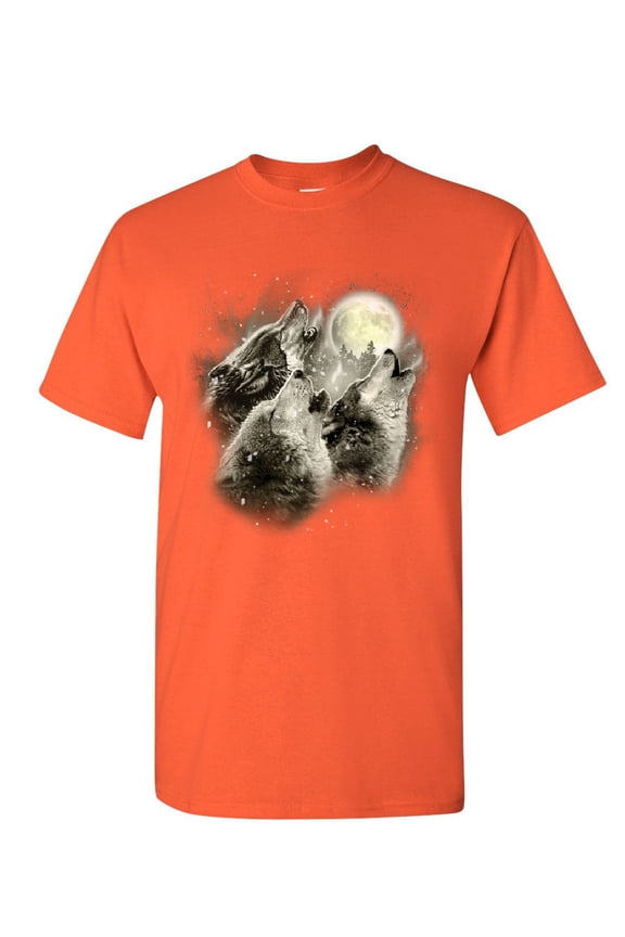 Wolf Howl T-Shirt Wild Wolf Pack Predator Animals Nature Moon Mens Shirt, Orange, Medium