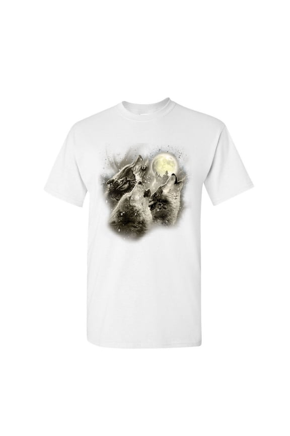 Wolf Howl T-Shirt Wild Wolf Pack Predator Animals Nature Moon Mens Shirt, White, Medium