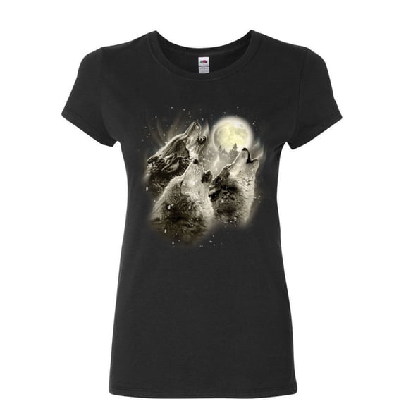 Tee Hunt Wolf Howl Women's T-Shirt Wild Wolf Pack Predator Animals Nature Moon Shirt, Black, X-Large