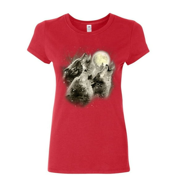 Tee Hunt Wolf Howl Women's T-Shirt Wild Wolf Pack Predator Animals Nature Moon Shirt, Red, Medium