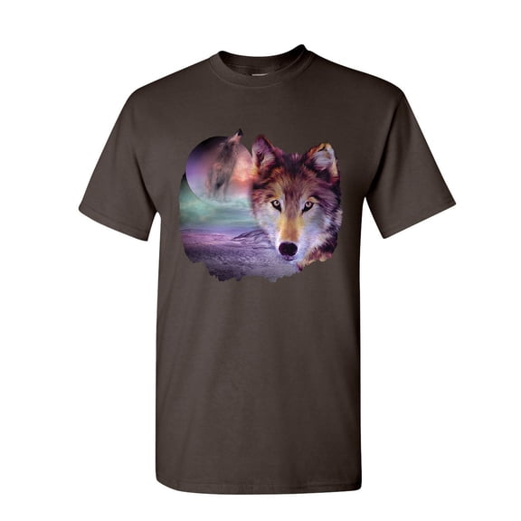 Tee Hunt Wolf Howling at Moon T-Shirt Wilderness Wildlife Wild Wolf Pack Mens Shirt, Brown, Small