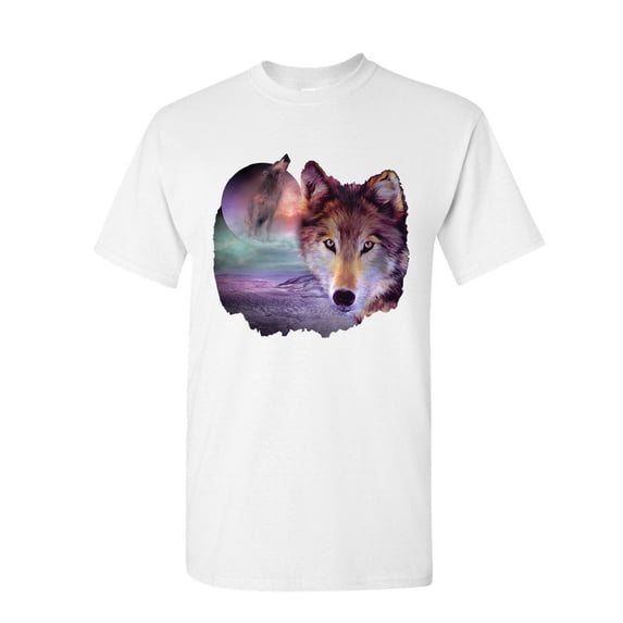 Tee Hunt Wolf Howling at Moon T-Shirt Wilderness Wildlife Wild Wolf Pack Mens Shirt, White, Large