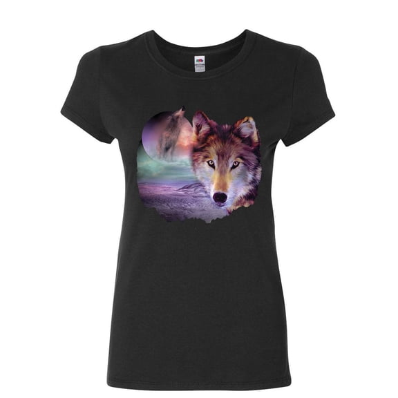 Tee Hunt Wolf Howling at Moon Women's T-Shirt Wilderness Wildlife Wild Wolf Pack Shirt