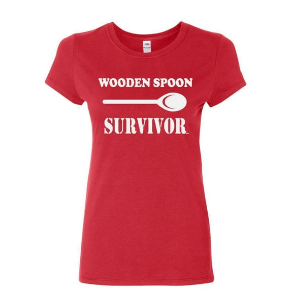 Tee Hunt Wooden Spoon Survivor Cotton T-Shirt Funny College Humor, Red, Medium