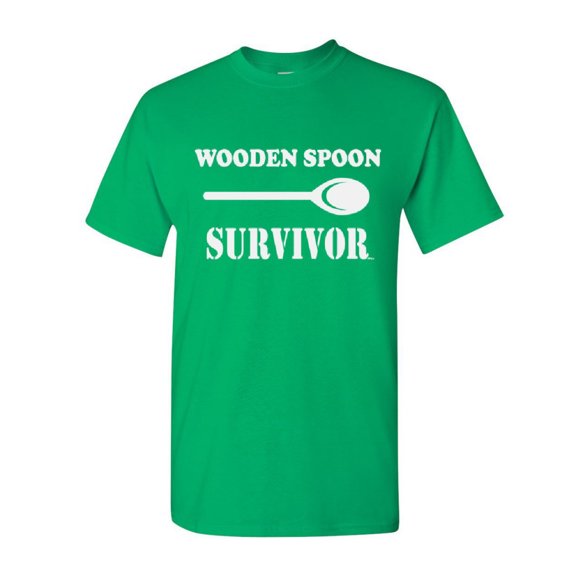 Tee Hunt Wooden Spoon Survivor T-Shirt Funny College Humor Shirt, Green, X-Large