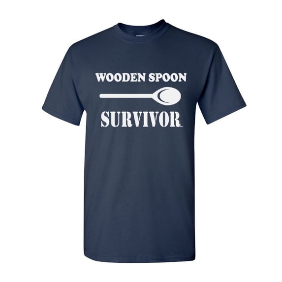 Tee Hunt Wooden Spoon Survivor T-Shirt Funny College Humor Shirt, Navy Blue, Large