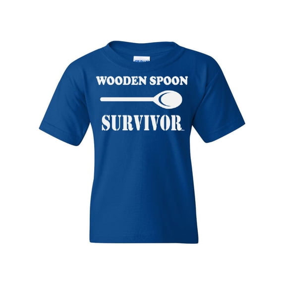 Tee Hunt Wooden Spoon Survivor Youth T-Shirt Funny College Humor Shirt, Blue, Small