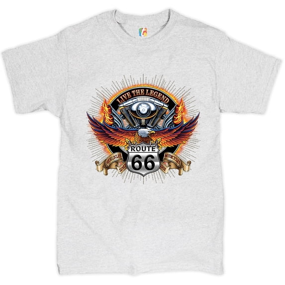 Tee Hunt Wordclass Motorcycles T-shirt Live the Legend Route 66 Biker Men's Tee, Ash Gray, XX-Large