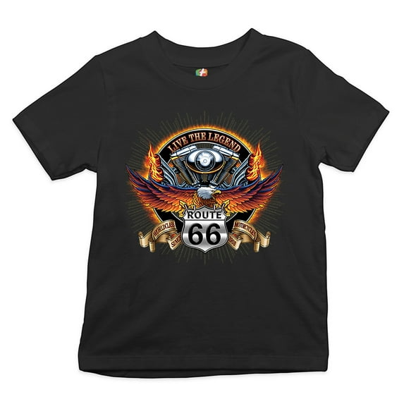 Tee Hunt Wordclass Motorcycles Youth T-Shirt Live The Legend Route 66 Biker Kids
